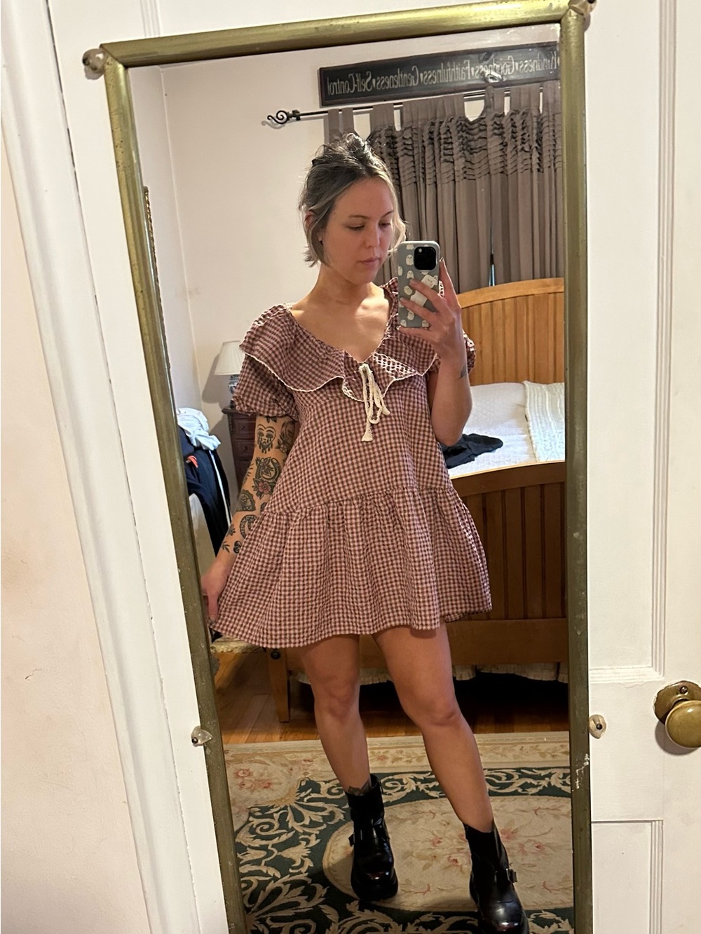 Gingham Ruffle Mini Babydoll Dress